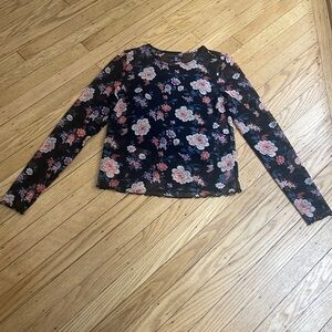 American Eagle Outfitters black long sleeve floral mesh top size XS